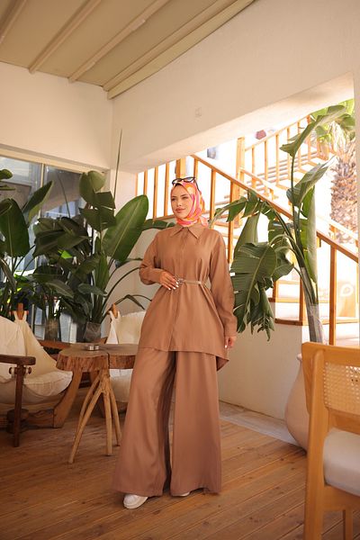 MİMİ Luxury Wear Women's Hijab Tracksuit & Set, Bottom Top Long Suit Button Shirt Pants