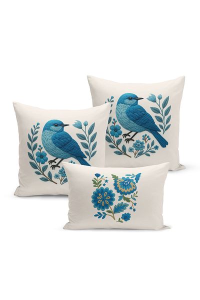 Bertille Home Set de 3 huse de pernă cu imprimare digitală pe două părți (aspect de broderie cu model de puncție)