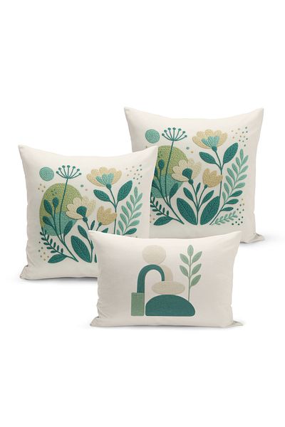 Bertille Home Set de 3 huse de pernă cu imprimare digitală pe două părți (aspect de broderie cu model de puncție)