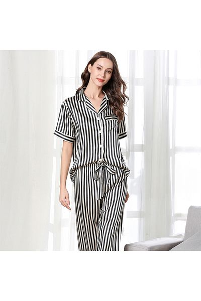 Caprisious Striped Pajama Set for Women - Comfortable and Stylish Sleepwear in Black and White