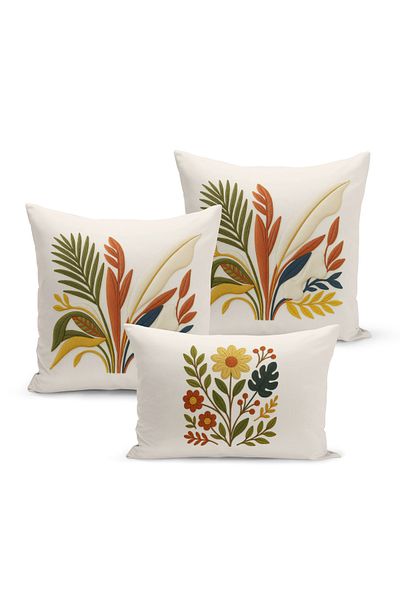 Bertille Home Set de 3 huse de pernă cu imprimare digitală pe două părți (aspect de broderie cu model de puncție)