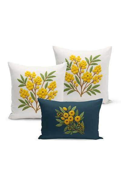 Bertille Home Set de 3 huse de pernă cu imprimare digitală pe două părți (aspect de broderie cu model de puncție)