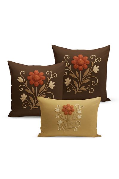 Bertille Home Set de 3 huse de pernă cu imprimare digitală pe două părți (aspect de broderie cu model de puncție)