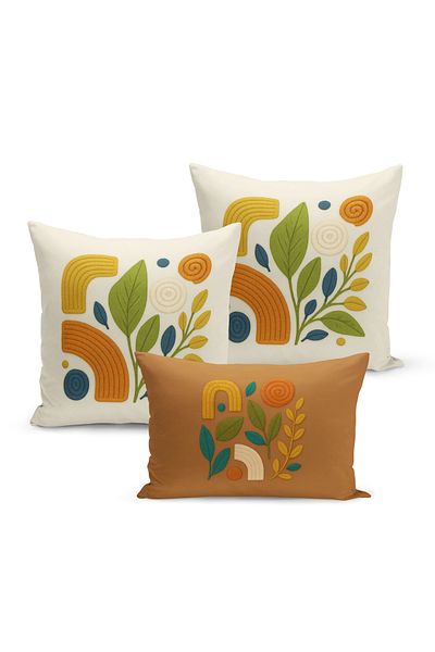 Bertille Home Set de 3 huse de pernă cu imprimare digitală pe două părți (aspect de broderie cu model de puncție)