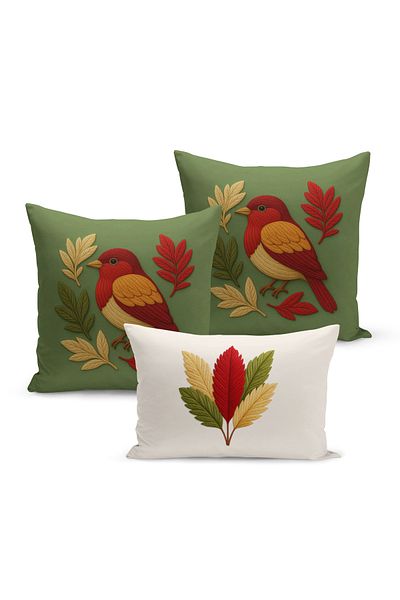 Bertille Home Set de 3 huse de pernă cu imprimare digitală pe două părți (aspect de broderie cu model de puncție)