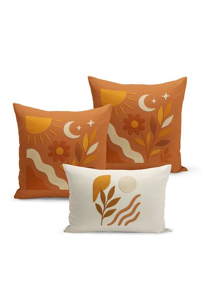 Bertille Home Set de 3 huse de pernă cu imprimare digitală pe două părți (aspect de broderie cu model de puncție)