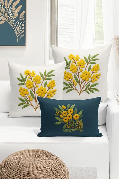 Bertille Home Set de 3 huse de pernă cu imprimare digitală pe două părți (aspect de broderie cu model de puncție)
