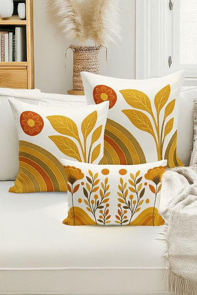 Bertille Home Set de 3 huse de pernă cu imprimare digitală pe două părți (aspect de broderie cu model de puncție)