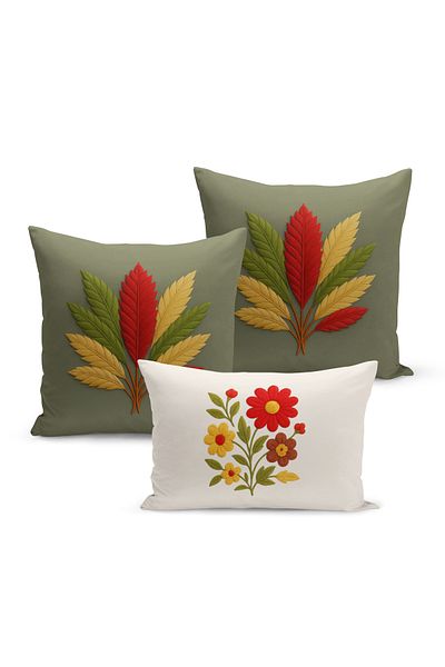 Bertille Home Set de 3 huse de pernă cu imprimare digitală pe două părți (aspect de broderie cu model de puncție)
