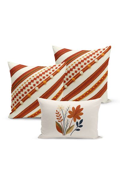 Bertille Home Set de 3 huse de pernă cu imprimare digitală pe două părți (aspect de broderie cu model de puncție)