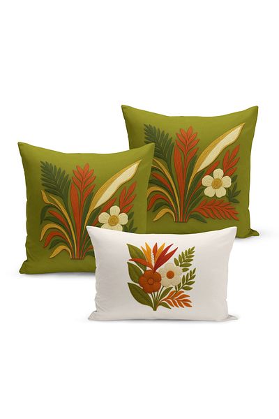 Bertille Home Set de 3 huse de pernă cu imprimare digitală pe două părți (aspect de broderie cu model de puncție)