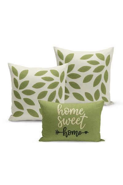 Bertille Home Set de 3 huse de pernă cu imprimare digitală pe două părți (aspect de broderie cu model de puncție)