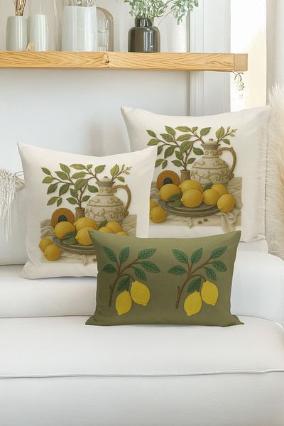 Bertille Home Set de 3 huse de pernă cu imprimare digitală pe două părți (aspect de broderie cu model de puncție)