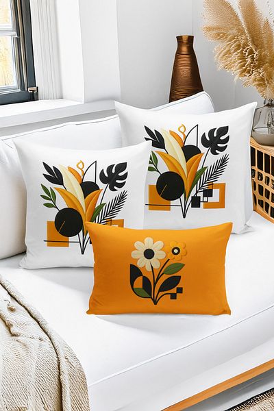 Bertille Home Set de 3 huse de pernă cu imprimare digitală pe două părți (aspect de broderie cu model de puncție)