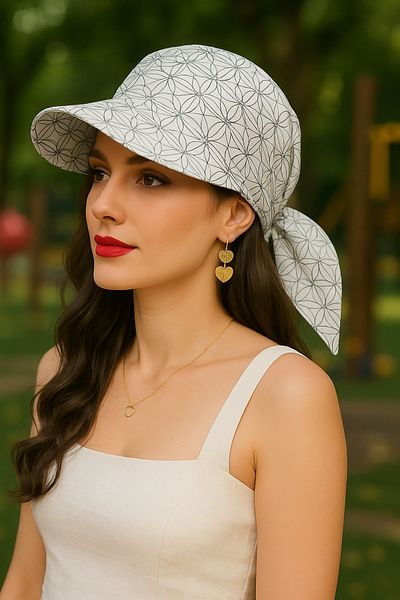 MYZİ STORE Women's Summer 100% Cotton Patterned Safari Tie-Up Visor Bandana Visor Sun Protection and Stylish Design