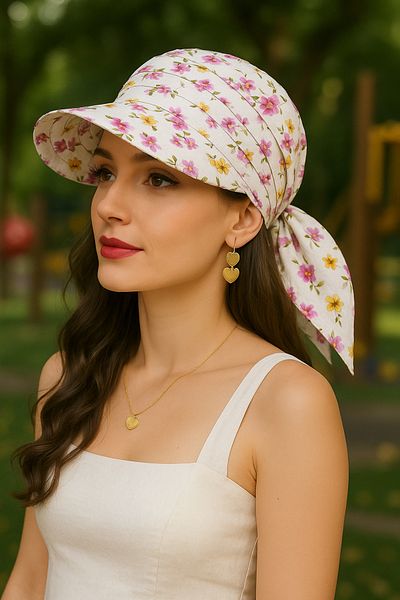 MYZİ STORE Women's Summer 100% Cotton Patterned Safari Tie-Up Visor Bandana Visor Sun Protection and Stylish Design