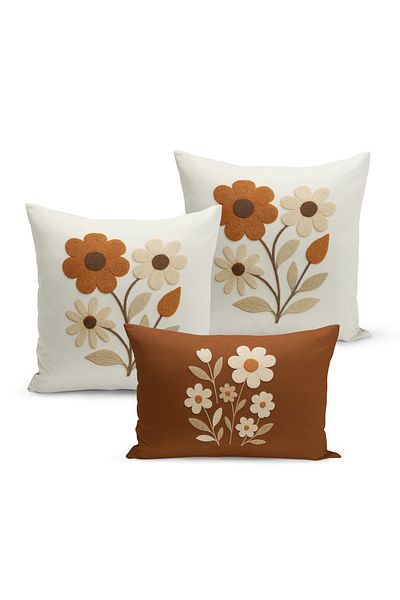 Bertille Home Set de 3 huse de pernă cu imprimare digitală pe două părți (aspect de broderie cu model de puncție)