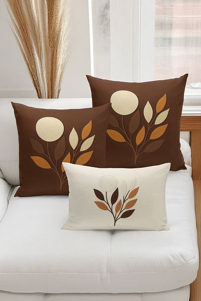 Bertille Home Set de 3 huse de pernă cu imprimare digitală pe două părți (aspect de broderie cu model de puncție)