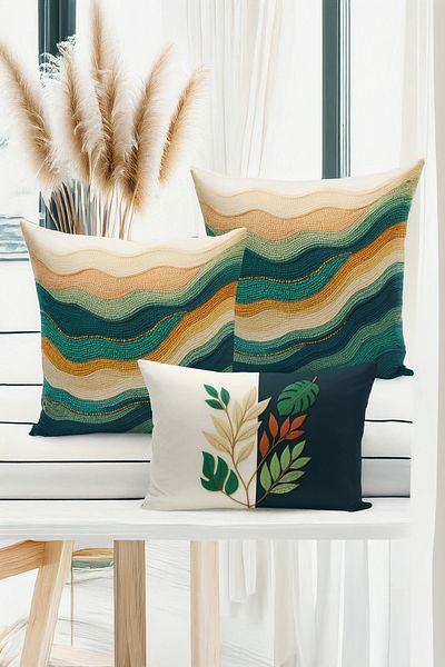 Bertille Home Set de 3 huse de pernă cu imprimare digitală pe două părți (aspect de broderie cu model de puncție)