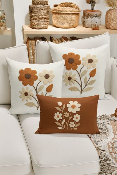 Bertille Home Set de 3 huse de pernă cu imprimare digitală pe două părți (aspect de broderie cu model de puncție)