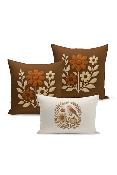 Bertille Home Set de 3 huse de pernă cu imprimare digitală pe două părți (aspect de broderie cu model de puncție)