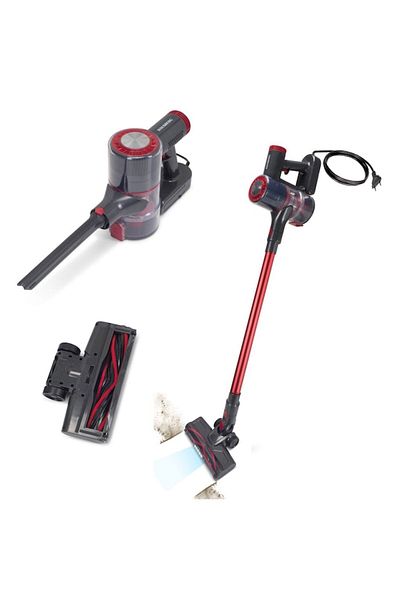 Hausberg Aspirator vertical fir Hausberg, 900W, capacitate 0.7L, filtru HEPA, raza de actiune 6m, gri/rosu