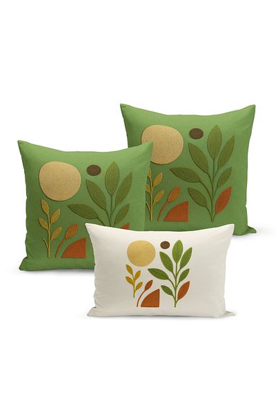 Bertille Home Set de 3 huse de pernă cu imprimare digitală pe două părți (aspect de broderie cu model de puncție)