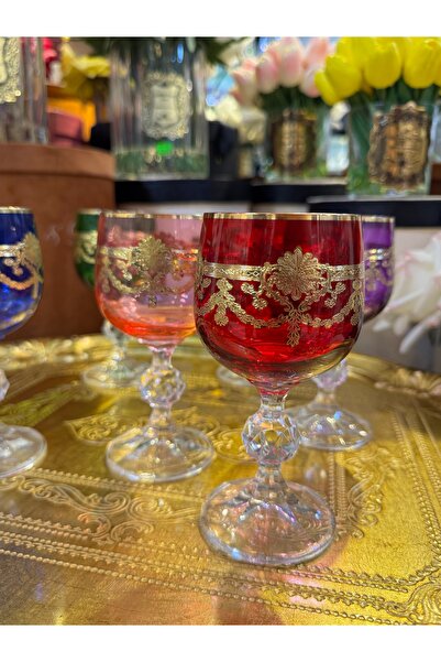 Bohemia ESTERHOMEDECOR 6’lı Yaldız işlemeli kristal kahve yanı bardak 250ml