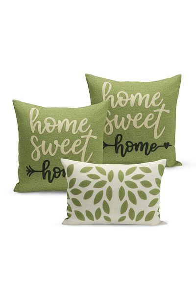 Bertille Home Set de 3 huse de pernă cu imprimare digitală pe două părți (aspect de broderie cu model de puncție)