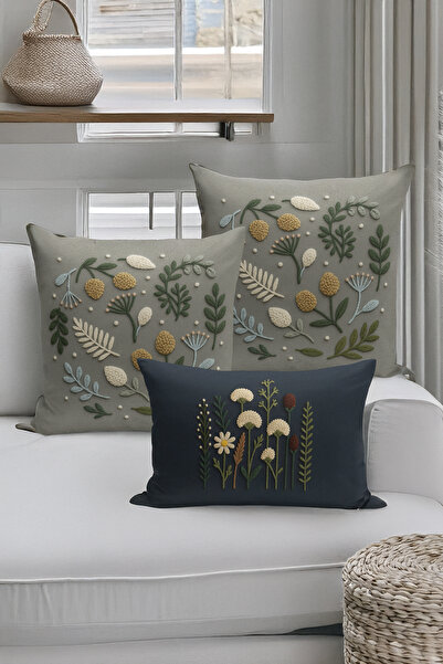 Bertille Home Σετ με 3 μαξιλαροθήκες με ψηφιακή εκτύπωση διπλής όψης (εμφάνιση μοτίβου κεντήματος Ponç/Punch)