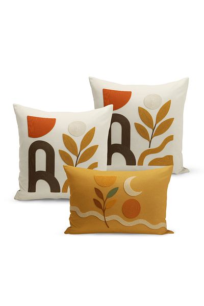 Bertille Home Set de 3 huse de pernă cu imprimare digitală pe două părți (aspect de broderie cu model de puncție)