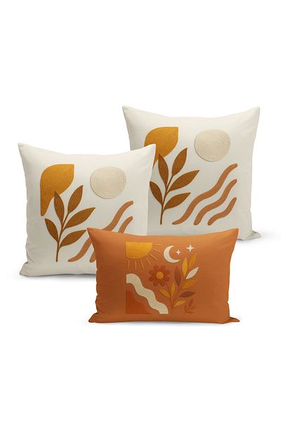 Bertille Home Set de 3 huse de pernă cu imprimare digitală pe două părți (aspect de broderie cu model de puncție)