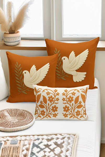 Bertille Home Set de 3 huse de pernă cu imprimare digitală pe două părți (aspect de broderie cu model de puncție)