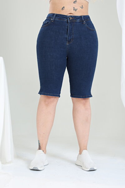 Era Lisa Yüksek Bel Kadın Likralı Büyük Beden Kot Şort