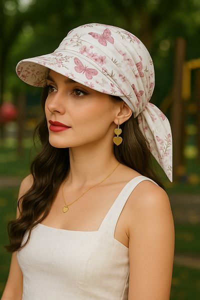 MYZİ STORE Women's Summer 100% Cotton Patterned Safari Tie-Up Visor Bandana Visor Sun Protection and Stylish Design