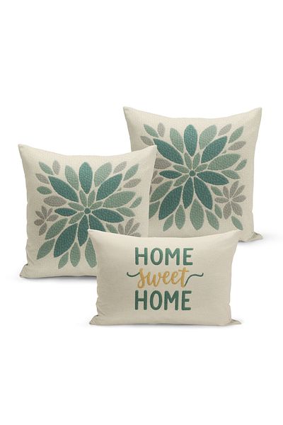 Bertille Home Set de 3 huse de pernă cu imprimare digitală pe două părți (aspect de broderie cu model de puncție)