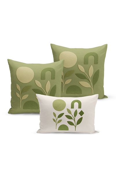 Bertille Home Set de 3 huse de pernă cu imprimare digitală pe două părți (aspect de broderie cu model de puncție)