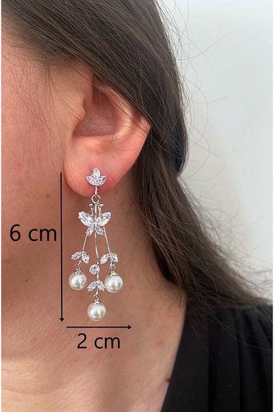 ER TAKI Stoned Silver Color Pearl Dangle Stylish Butterfly Party Engagement Henna Wedding Wedding Evening Dress Earrings