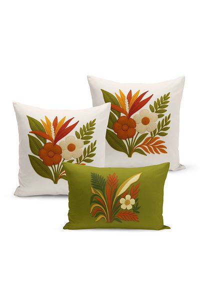 Bertille Home Set de 3 huse de pernă cu imprimare digitală pe două părți (aspect de broderie cu model de puncție)
