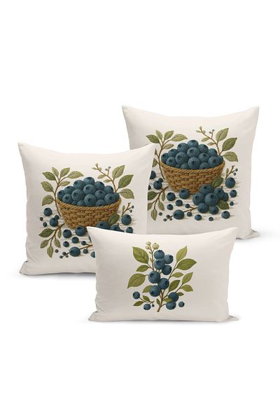 Bertille Home Set de 3 huse de pernă cu imprimare digitală pe două părți (aspect de broderie cu model de puncție)