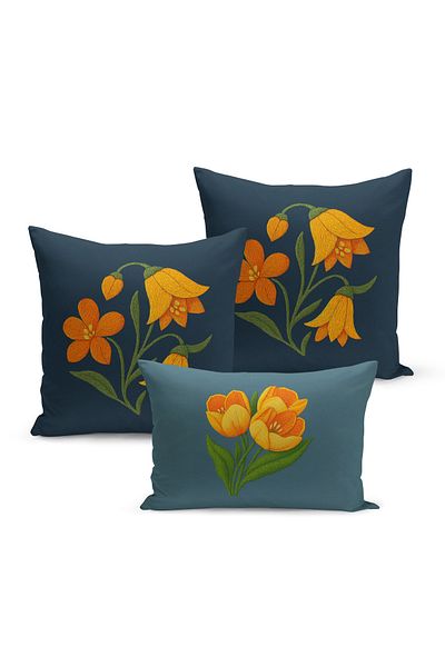 Bertille Home Set de 3 huse de pernă cu imprimare digitală pe două părți (aspect de broderie cu model de puncție)