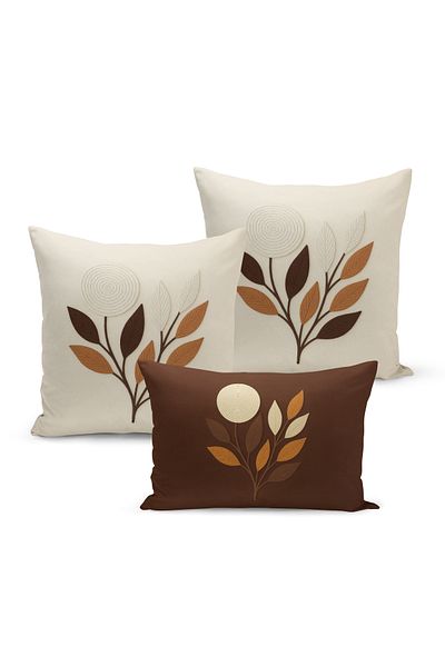 Bertille Home Set de 3 huse de pernă cu imprimare digitală pe două părți (aspect de broderie cu model de puncție)