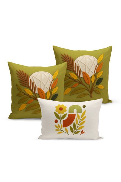 Bertille Home Set de 3 huse de pernă cu imprimare digitală pe două părți (aspect de broderie cu model de puncție)