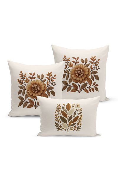Bertille Home Set de 3 huse de pernă cu imprimare digitală pe două părți (aspect de broderie cu model de puncție)
