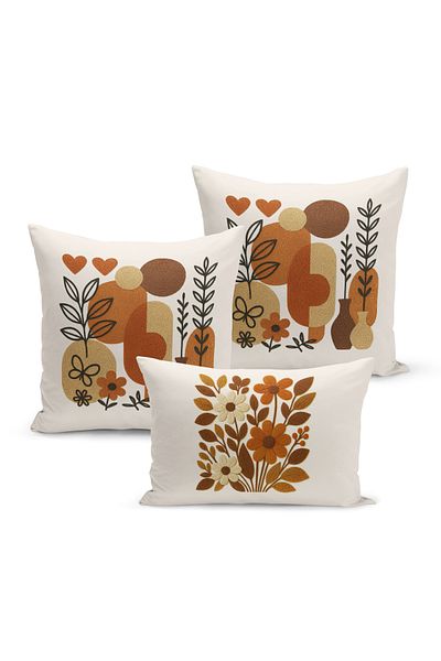 Bertille Home Set de 3 huse de pernă cu imprimare digitală pe două părți (aspect de broderie cu model de puncție)
