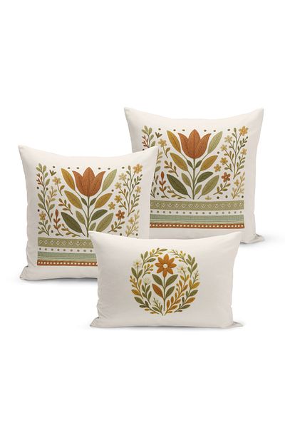 Bertille Home Set de 3 huse de pernă cu imprimare digitală pe două părți (aspect de broderie cu model de puncție)
