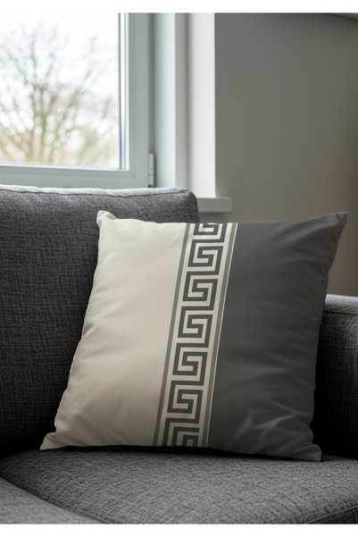 Artvibe Modern Quadrilateral Patterned Gray Cream Gift Decorative 4-Piece Throw Pillow Cover Set
