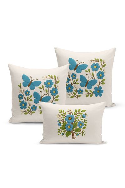 Bertille Home Set de 3 huse de pernă cu imprimare digitală pe două părți (aspect de broderie cu model de puncție)