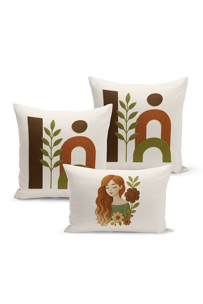Bertille Home Set de 3 huse de pernă cu imprimare digitală pe două părți (aspect de broderie cu model de puncție)