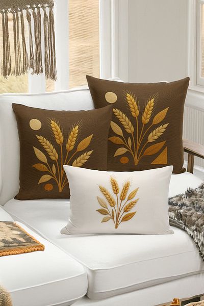 Bertille Home Set de 3 huse de pernă cu imprimare digitală pe două părți (aspect de broderie cu model de puncție)